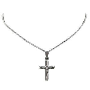 Stainless Steel Cross Jesus Crucifix Pendant With 18 Inch Necklace Chain